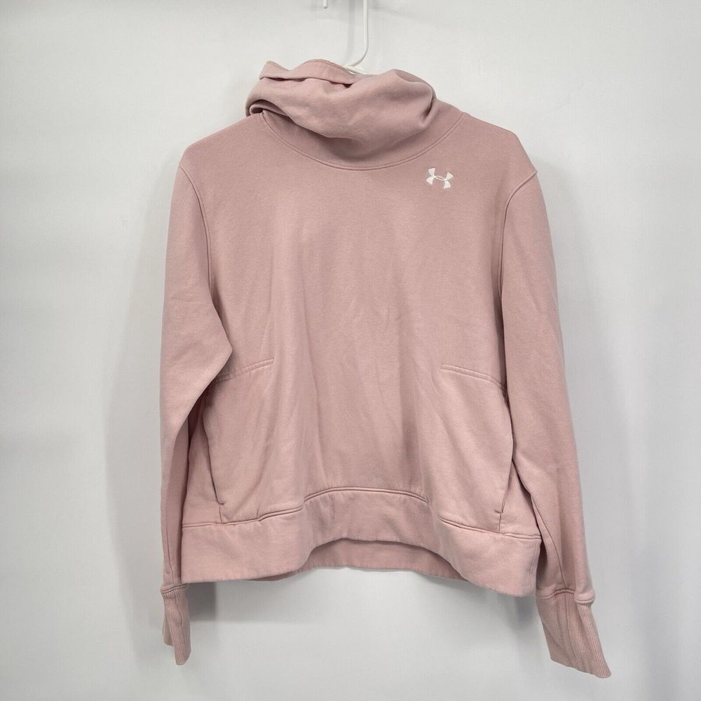 Under Armour Large Hoodie Women Pink Loose Funnel Neck Fleece Pullover‎